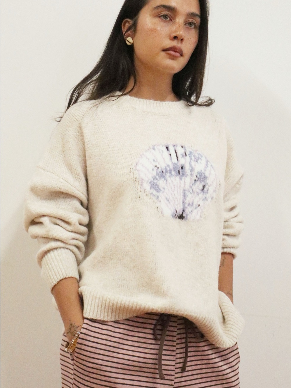 Bailey Rose Cream Shell Oversized Sweater S